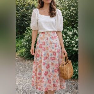 Carole Little for Saint Tropez West Floral Pleated Midi Skirt Y2K Vintage